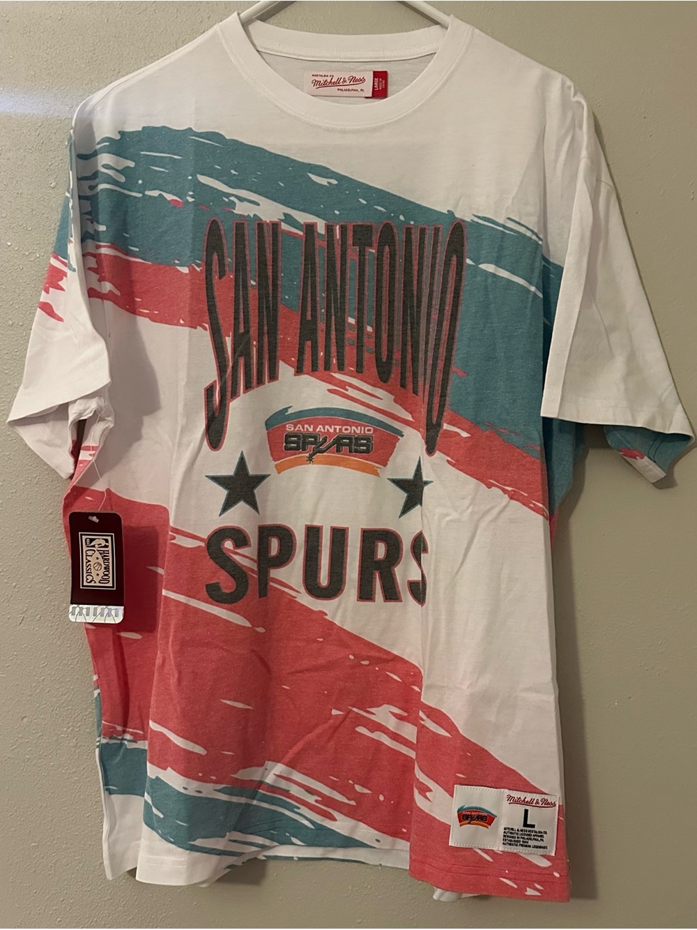 Mitchell Ness San Antonio Spurs NBA T-Shirt  Vintage Retro Paintbrush Size Large